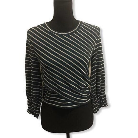 June & Hudson Green Striped Crop XS NWT - Picture 1 of 8